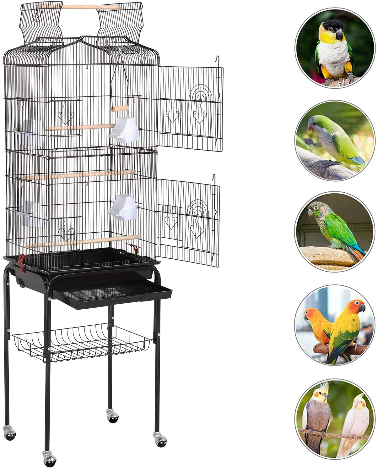 Topeakmart Open Play Top Large Parakeet Bird Cage for Small Birds Parrots Budgies Finches Canaries Lovebirds Metal Bird Cage with Rolling Stand Animals & Pet Supplies > Pet Supplies > Bird Supplies > Bird Cages & Stands Topeakmart   