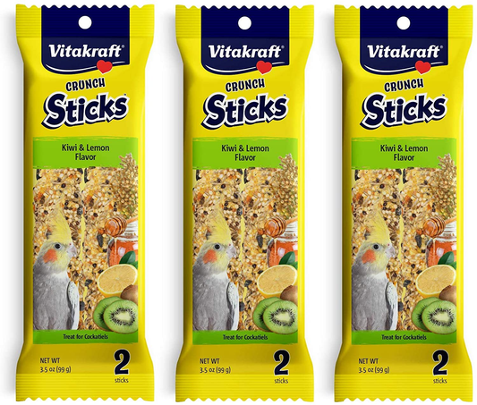Vitakraft 3 Pack of Kiwi & Lemon Crunch Sticks for Cockatiels, 2 Sticks Each