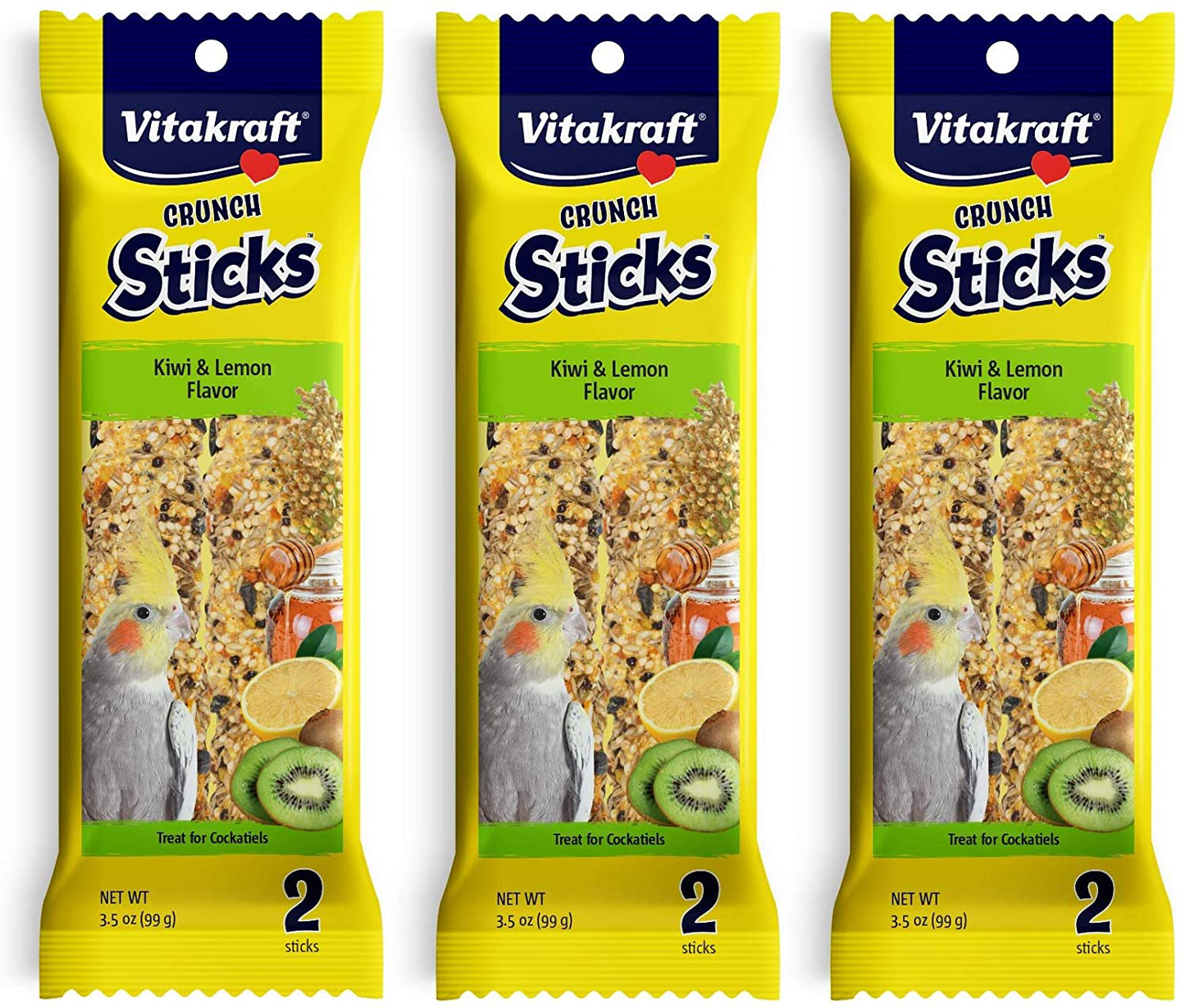 Vitakraft 3 Pack of Kiwi & Lemon Crunch Sticks for Cockatiels, 2 Sticks Each Animals & Pet Supplies > Pet Supplies > Bird Supplies > Bird Treats Vitakraft   