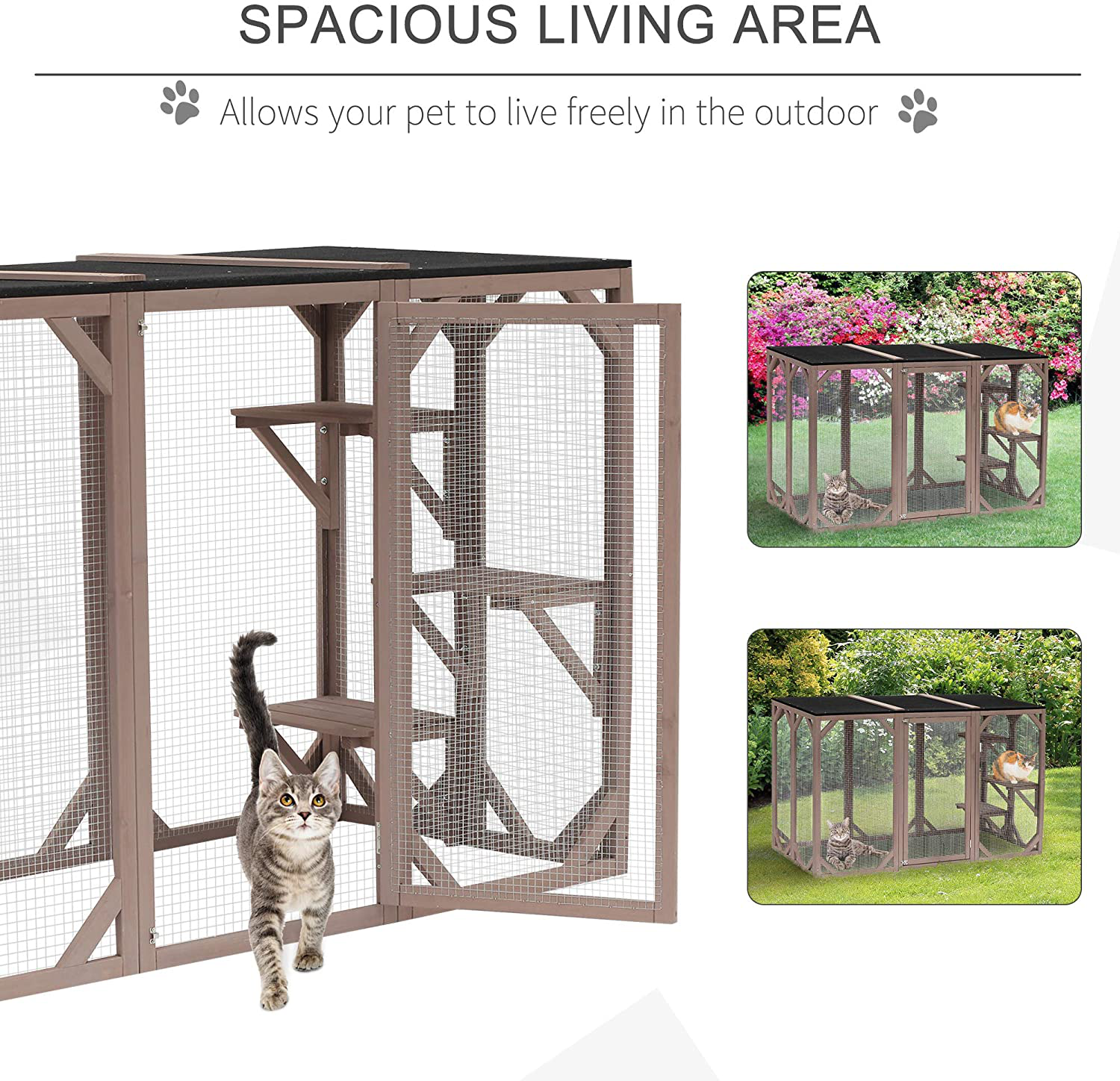 Pawhut large wooden outdoor cat enclosure cage with 6 platforms deals