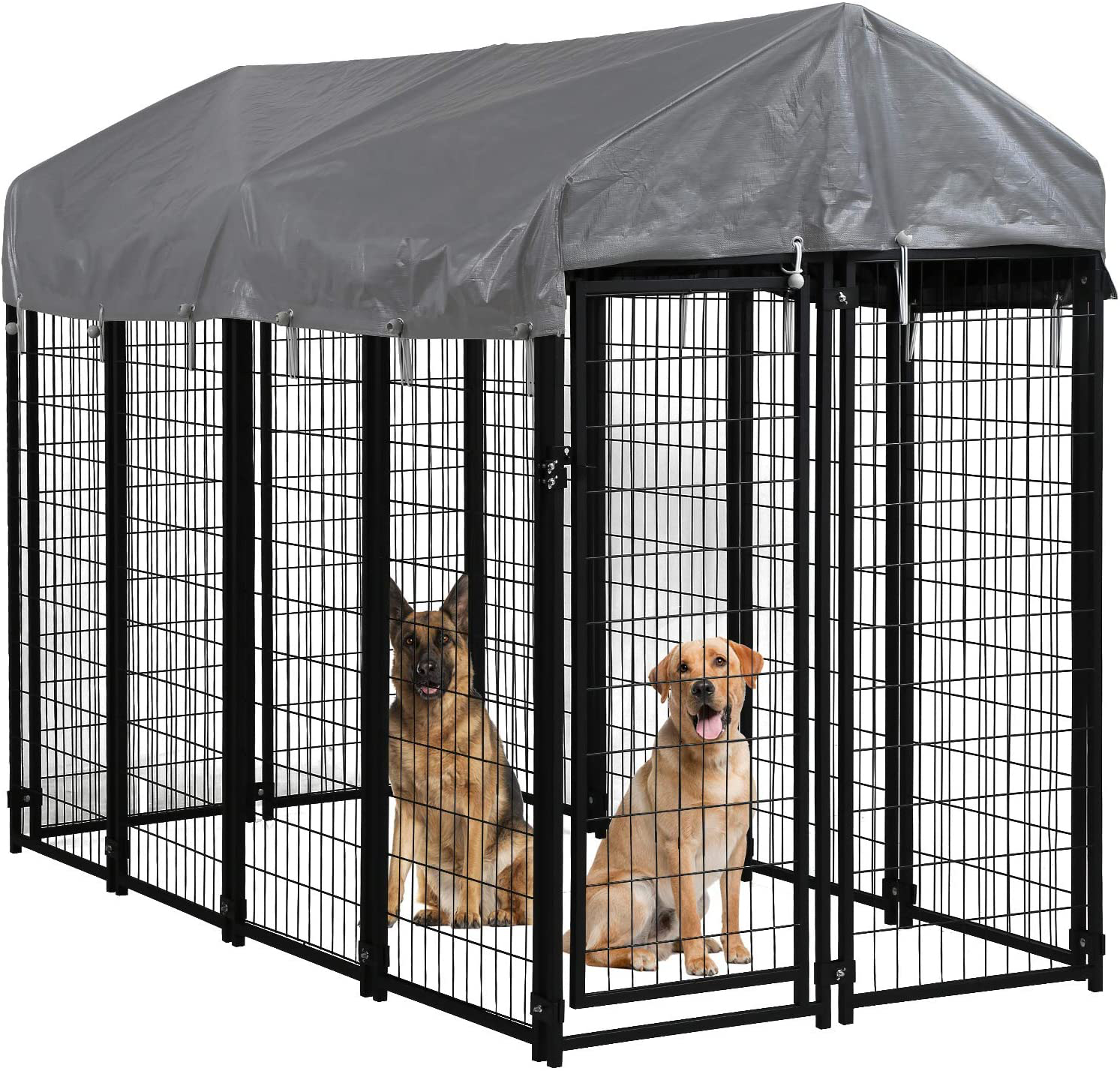Dog Pen Dog Playpen House Heavy Duty Outdoor Metal Galvanized Welded Pet Crate Kennel Cage with UV Protection Waterproof Cover and Roof (7.5 X 3.75 X 5.8 Feet)