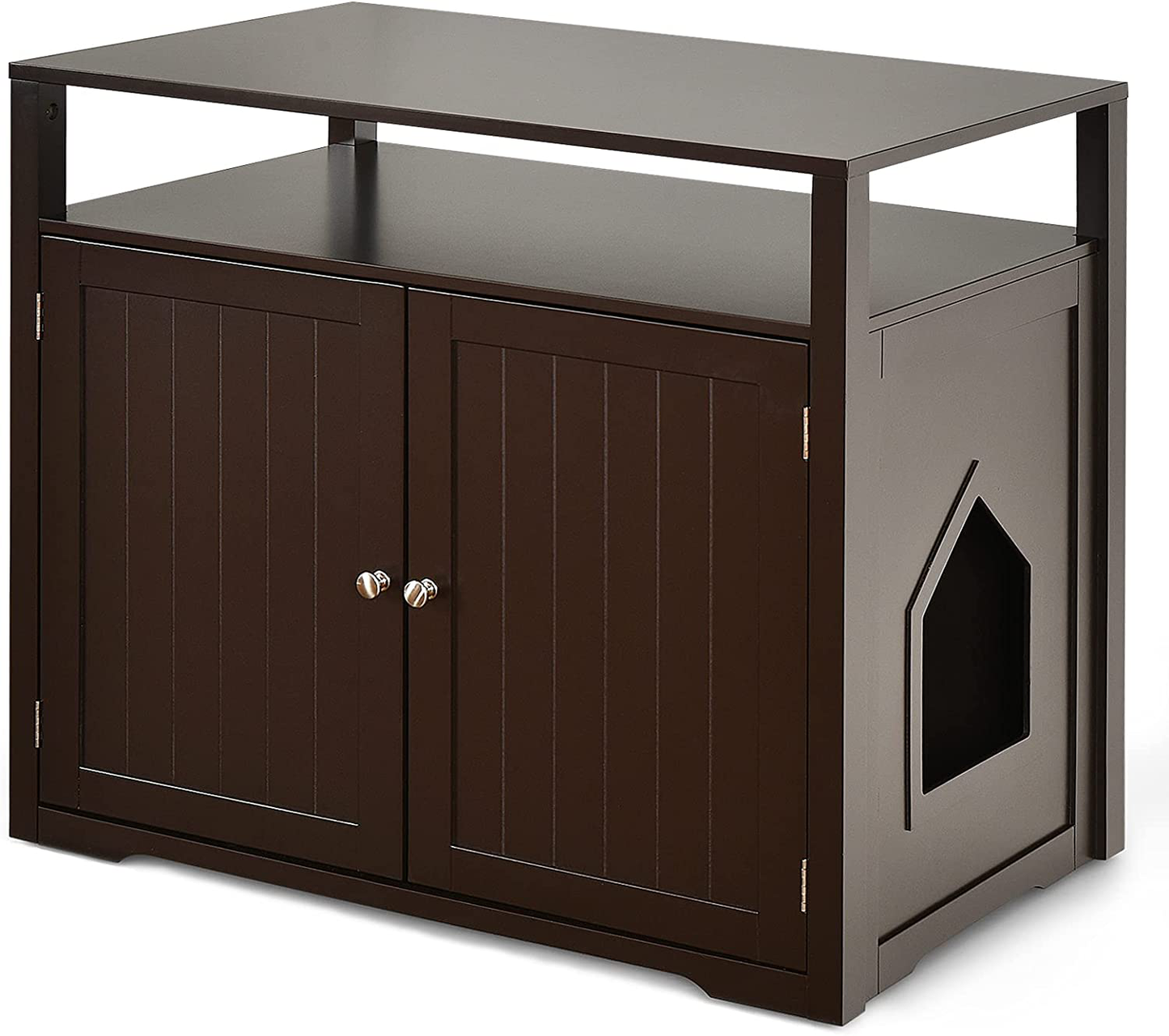 Tangkula Cat Litter Box Enclosure, Hidden Cat Washroom with Adjustable Interior Divider, Wooden Indoor Decorative Cat House Side Table with Doors & Large Tabletop, Litter Box Furniture Hidden for Cat Animals & Pet Supplies > Pet Supplies > Cat Supplies > Cat Furniture Tangkula Brown  