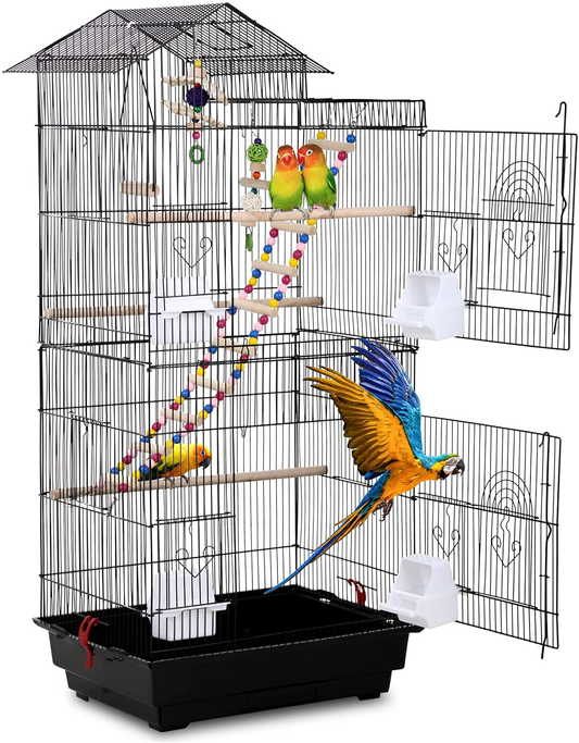 Bird Cage, Parrot Cage 39 Inch Parakeet Cage Accessories with Bird Stand Medium Roof Top Large Flight Cage for Small Cockatiel Canary Parakeet Conure Finches Budgie Lovebirds Pet Toy Animals & Pet Supplies > Pet Supplies > Bird Supplies > Bird Cages & Stands HCY Black  