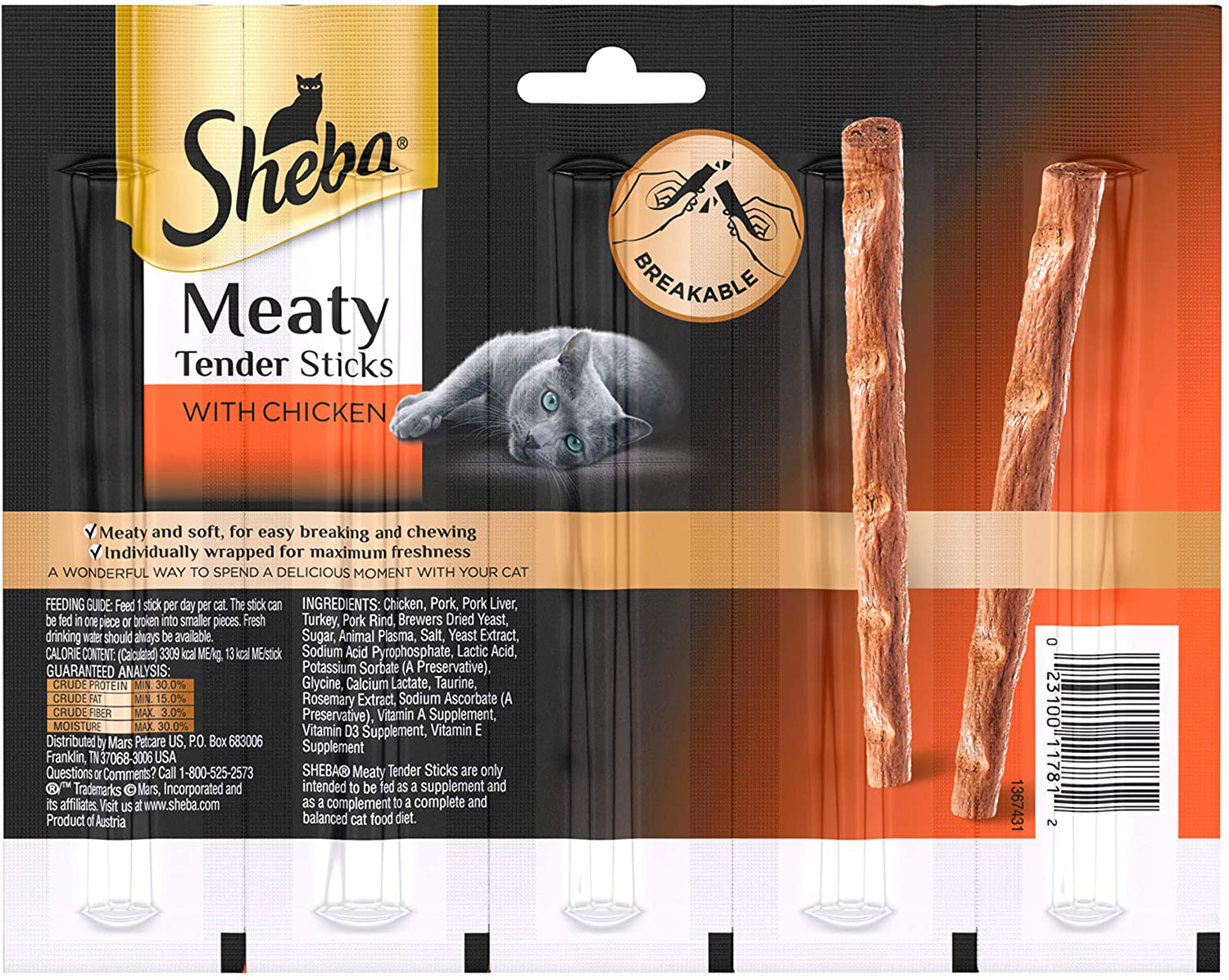 Sheba Meaty Tender Sticks Cat Treats, Pack of 10 Animals & Pet Supplies > Pet Supplies > Cat Supplies > Cat Treats Sheba Treats   