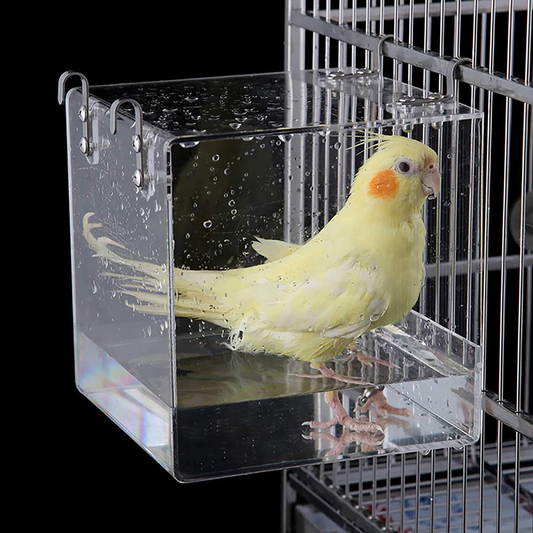 Enoyoo Bird Bath Cage, Cleaning Pet Supplies Cockatiel Bird Bathtub with Hanging Hooks for Little Bird Parrots Spacious Parakeets Portable Shower for Most Birdcage