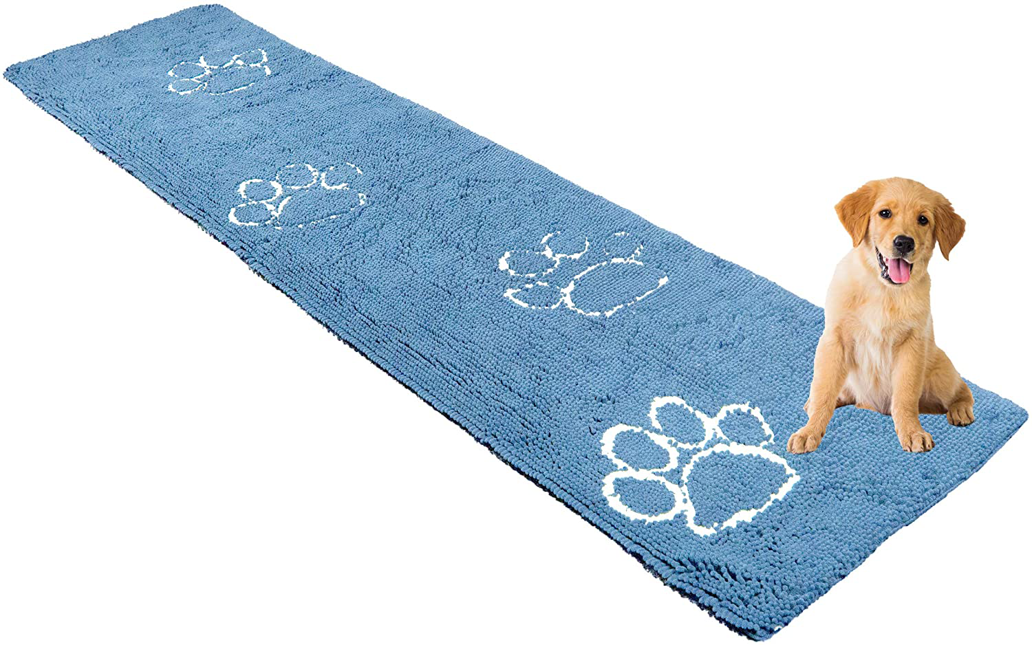 My Doggy Place - Ultra Absorbent Microfiber Dog Door Mat, Durable, Quick Drying, Washable, Prevent Mud Dirt, Keep Your House Clean (Faded Denim W/Paw Print, Hallway Runner) - 8' X 2' Feet