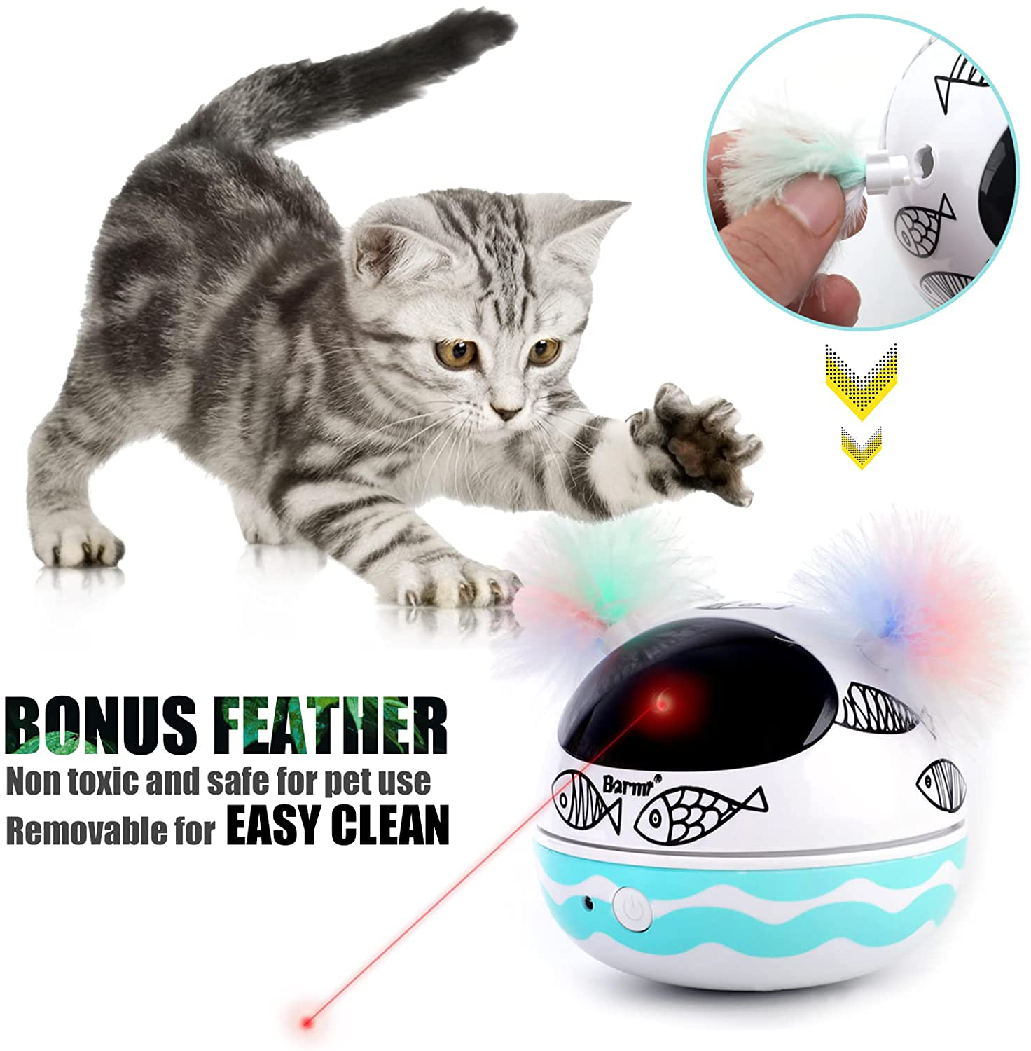 BARMI Cat Toys Cat Laser Toys Kitten Toys USB Charge 3 Degrees Smart On/Off Automatic Irregular Interactive Cat Toys for Indoor Cats Kittens Animals & Pet Supplies > Pet Supplies > Cat Supplies > Cat Toys BARMI   