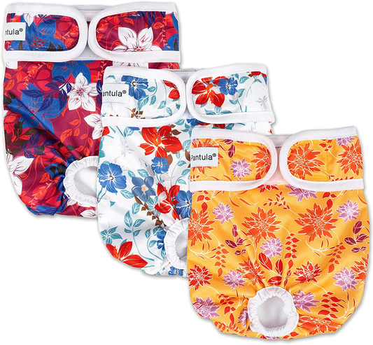 Pantula Washable Female Diapers (3 Pack) Female Dog Diapers, Comfort Reusable Doggy Diapers for Girl Dog in Period Heat Animals & Pet Supplies > Pet Supplies > Dog Supplies > Dog Diaper Pads & Liners Pantula Flowers S: 10-14'' 