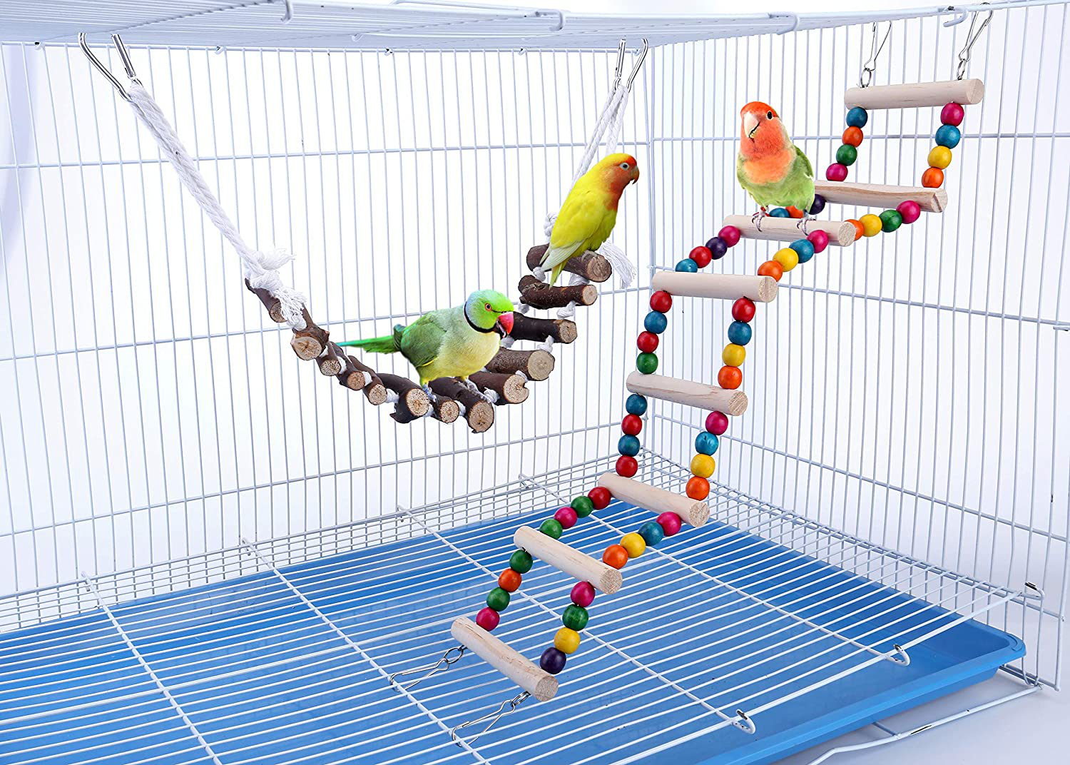 Filhome 2 Pck Bird Parrot Ladder Bridge, Swing Chewing Bird Toys Cage Accessories for Small Parakeets Cockatiels, Conures, Macaws, Finches Animals & Pet Supplies > Pet Supplies > Bird Supplies > Bird Cage Accessories Filhome   