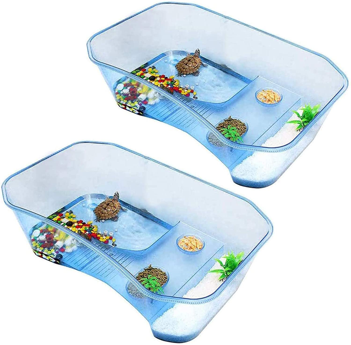 Reptile Habitat,Turtle Habitat Terrapin Lake Reptile Aquarium Tank with Platform Plants (Blue)(Excluding Accessories Animals & Pet Supplies > Pet Supplies > Reptile & Amphibian Supplies > Reptile & Amphibian Habitat Accessories Hamiledyi 2 PCS BLUE  