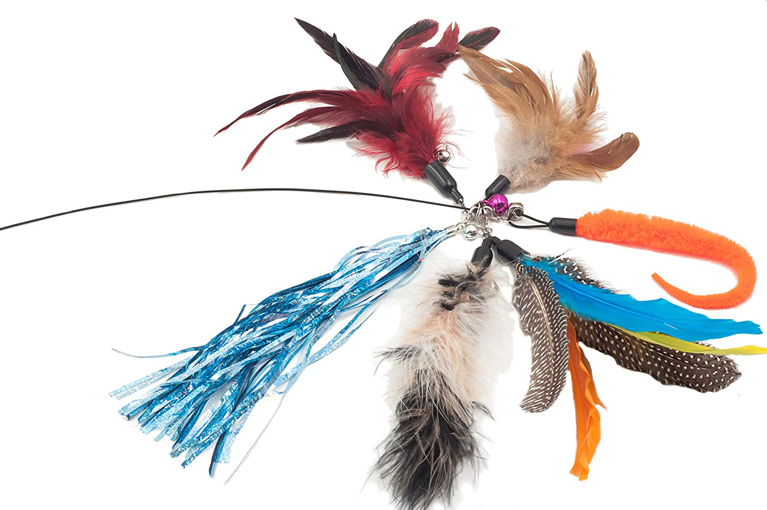 PET FIT FOR LIFE 6 Piece Replacement Feather Pack for Wand Cat Toy