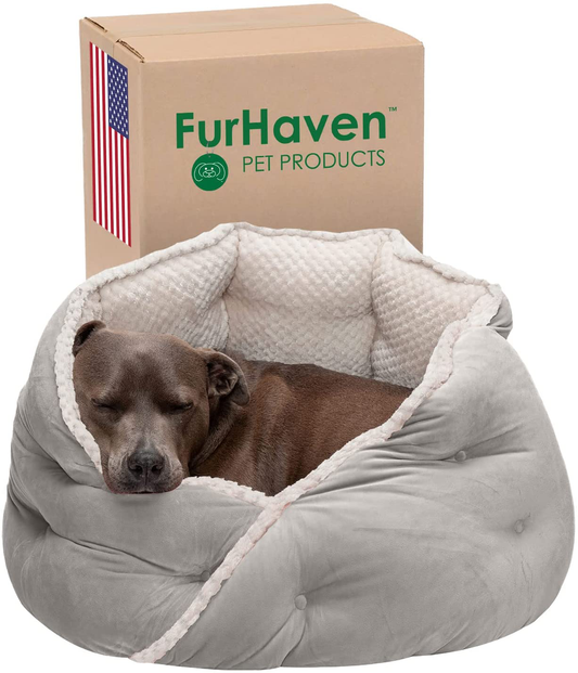 Furhaven Cozy Pet Beds for Dogs and Cats - Hi Lo Thermal Cuddler Dog Bed, Minky Plush and Velvet Calming Hug Bed - Multiple Colors and Sizes Animals & Pet Supplies > Pet Supplies > Cat Supplies > Cat Beds Furhaven   