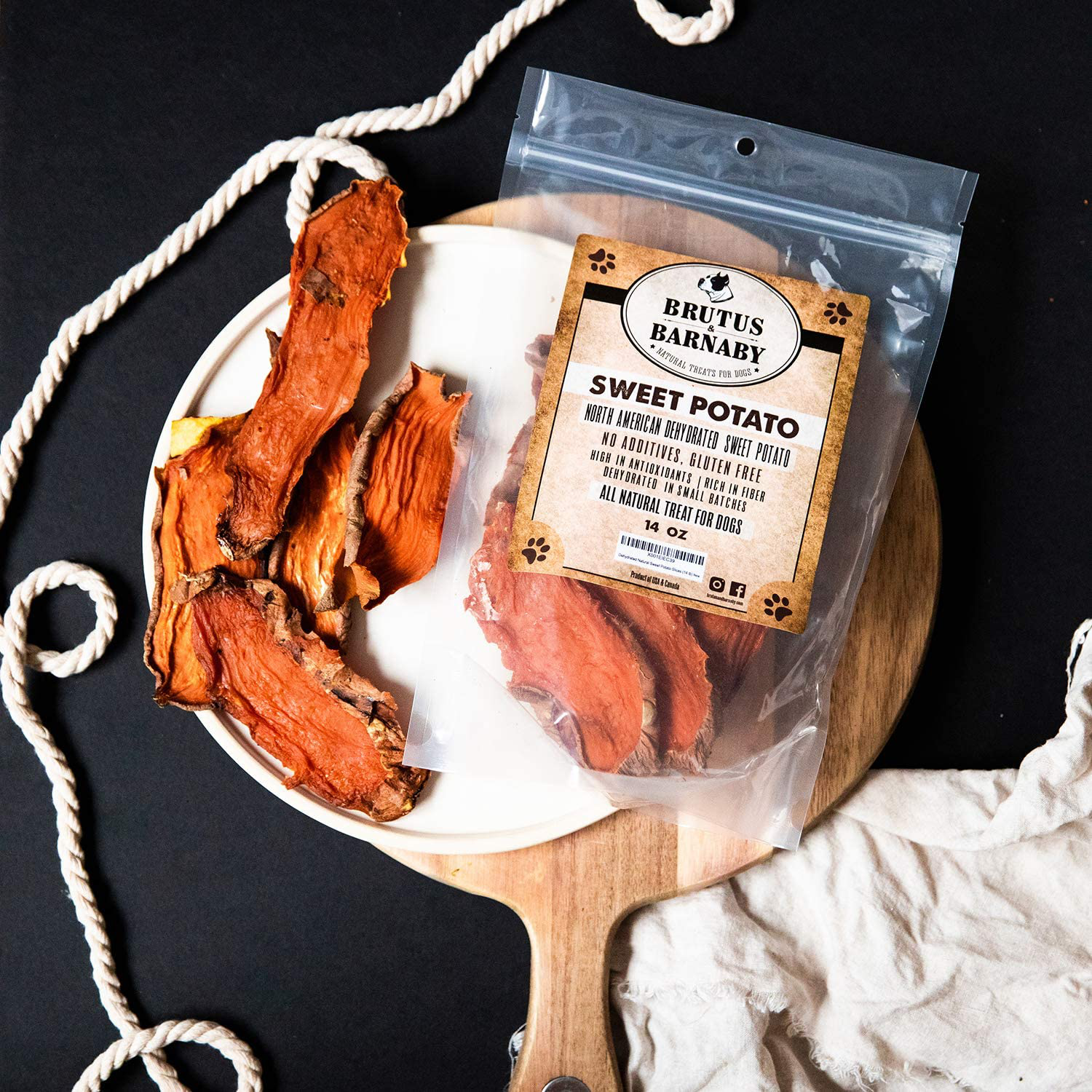 BRUTUS & BARNABY Sweet Potato Dog Treats- Dehydrated North American All Natural Thick Cut Sweet Potato Slices, Grain Free, No Preservatives Added, Best High Anti-Oxidant Healthy Dog Chew Animals & Pet Supplies > Pet Supplies > Small Animal Supplies > Small Animal Treats BRUTUS & BARNABY   