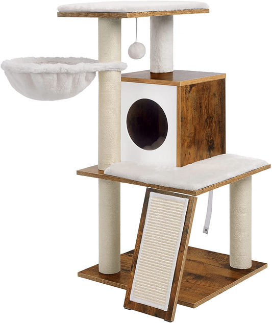 FEANDREA Cat Tree, Modern Cat Tower, Wood Cat Condo Furniture with Scratching Posts for Large/Small Cats，37.8 Inches, Walnut Color UPCT071H01 Animals & Pet Supplies > Pet Supplies > Cat Supplies > Cat Furniture FEANDREA   