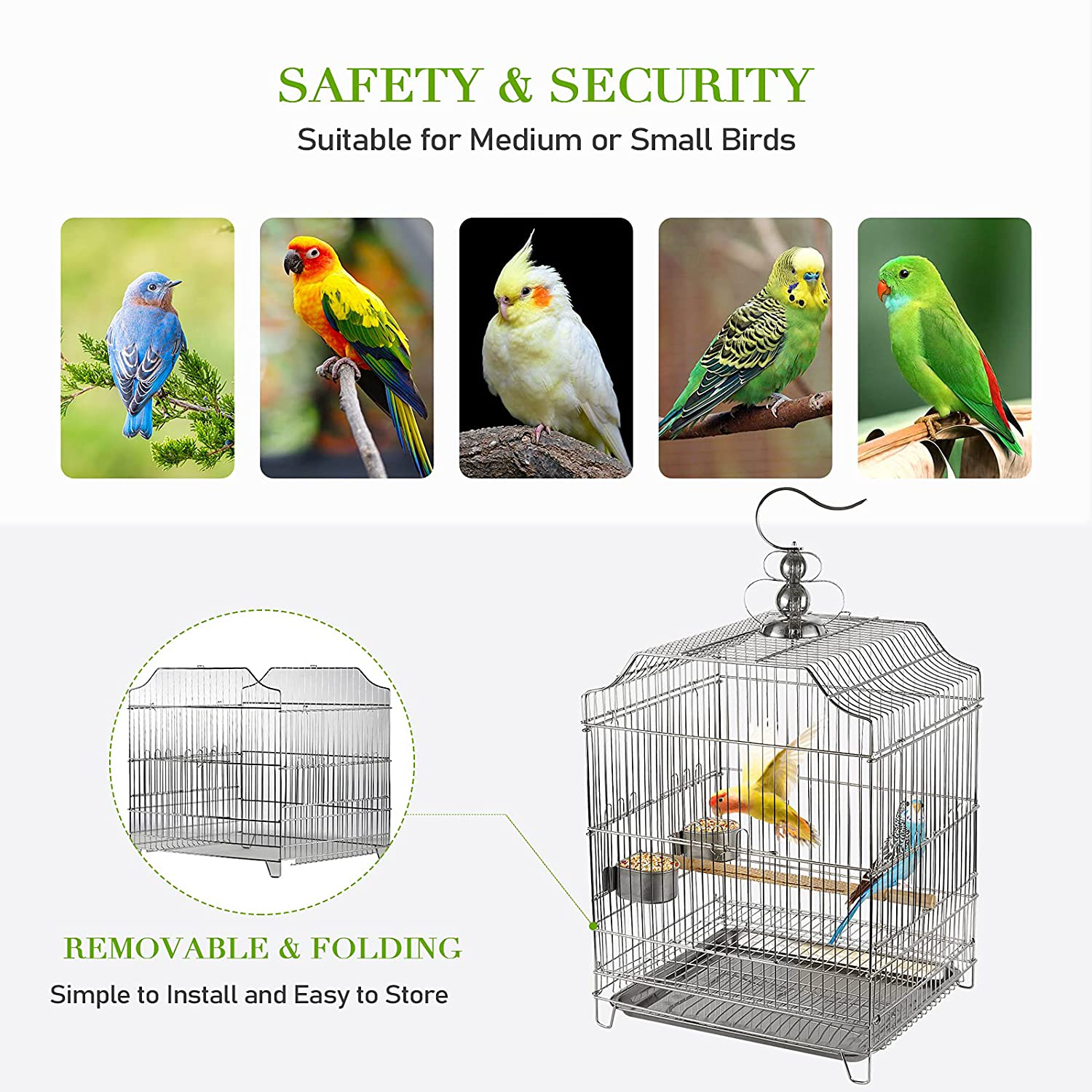 Lilithye Large Stainless Steel Parakeet Bird Cage 30 Inch Height Hanging Parrot Bird Cages with Stand for Cockatiels African Grey Quaker Parakeets Conures Pigeons Flight Perches Birdcage Animals & Pet Supplies > Pet Supplies > Bird Supplies > Bird Cages & Stands Lilithye   