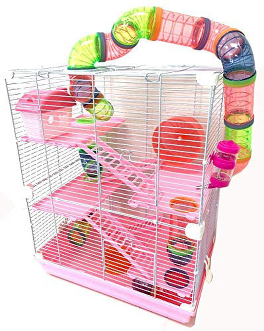 Mcage 5-Tiers Hamster House Small Animal Habitat Cage with Running Wheel Hide House Crossover Tube Water Bottle Feeder Bowl Ladder Animals & Pet Supplies > Pet Supplies > Small Animal Supplies > Small Animal Habitats & Cages Mcage   