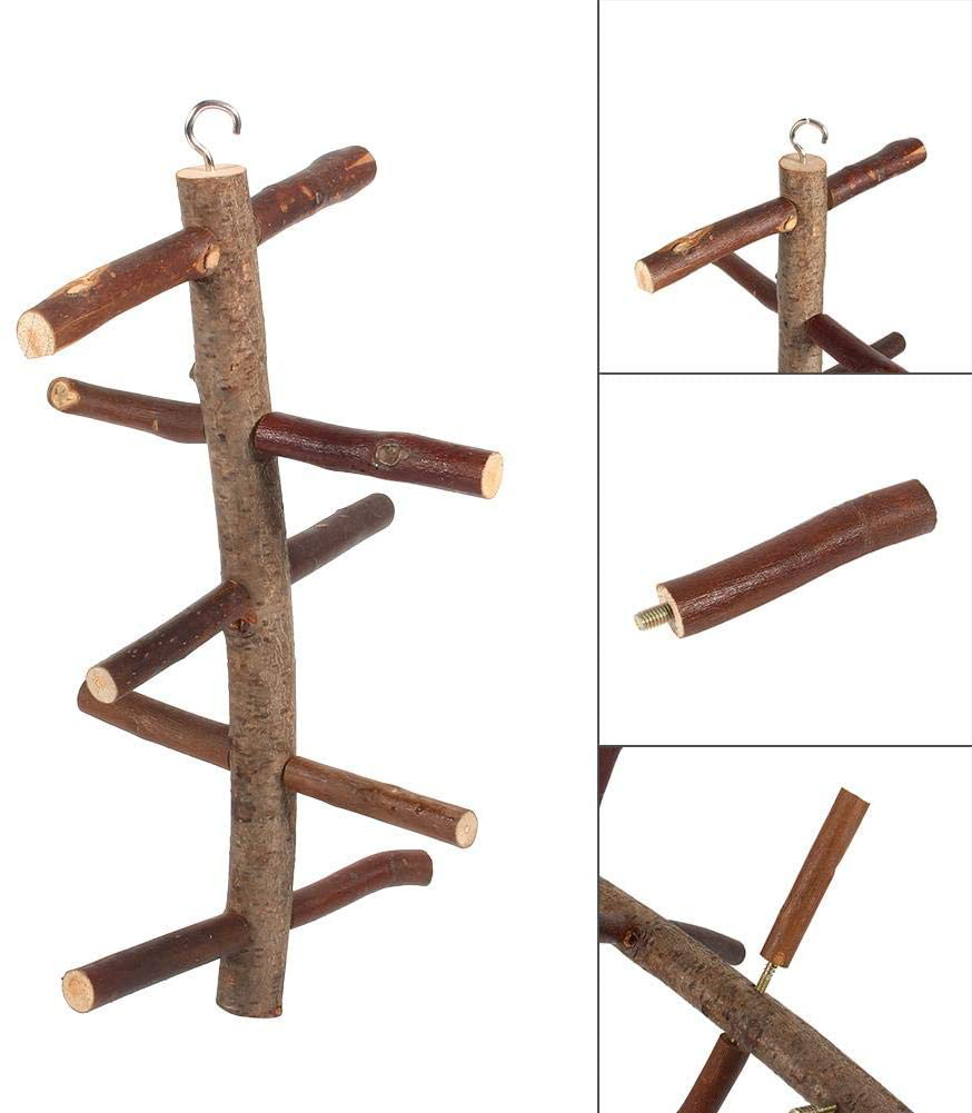 HEEPDD Bird Perch, Natural Wood Bark Rotating Ladder Parrot Cage Stand Toy for Budgies Parakeet Cockatiel Cockatoo Conure Lovebird Animals & Pet Supplies > Pet Supplies > Bird Supplies > Bird Ladders & Perches HEEPDD   