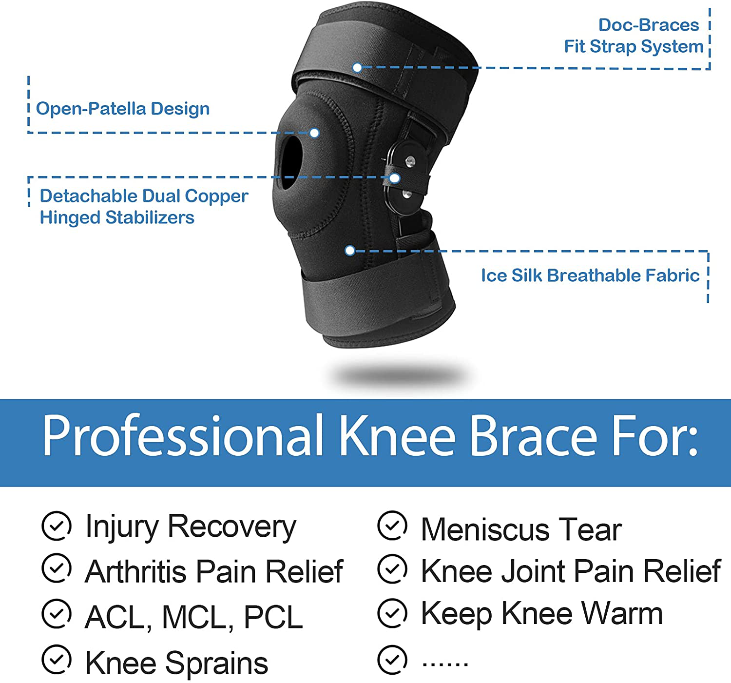 Docbraces - Hinged Knee Brace for Knee Pain, Adjustable Compression Kn –  KOL PET