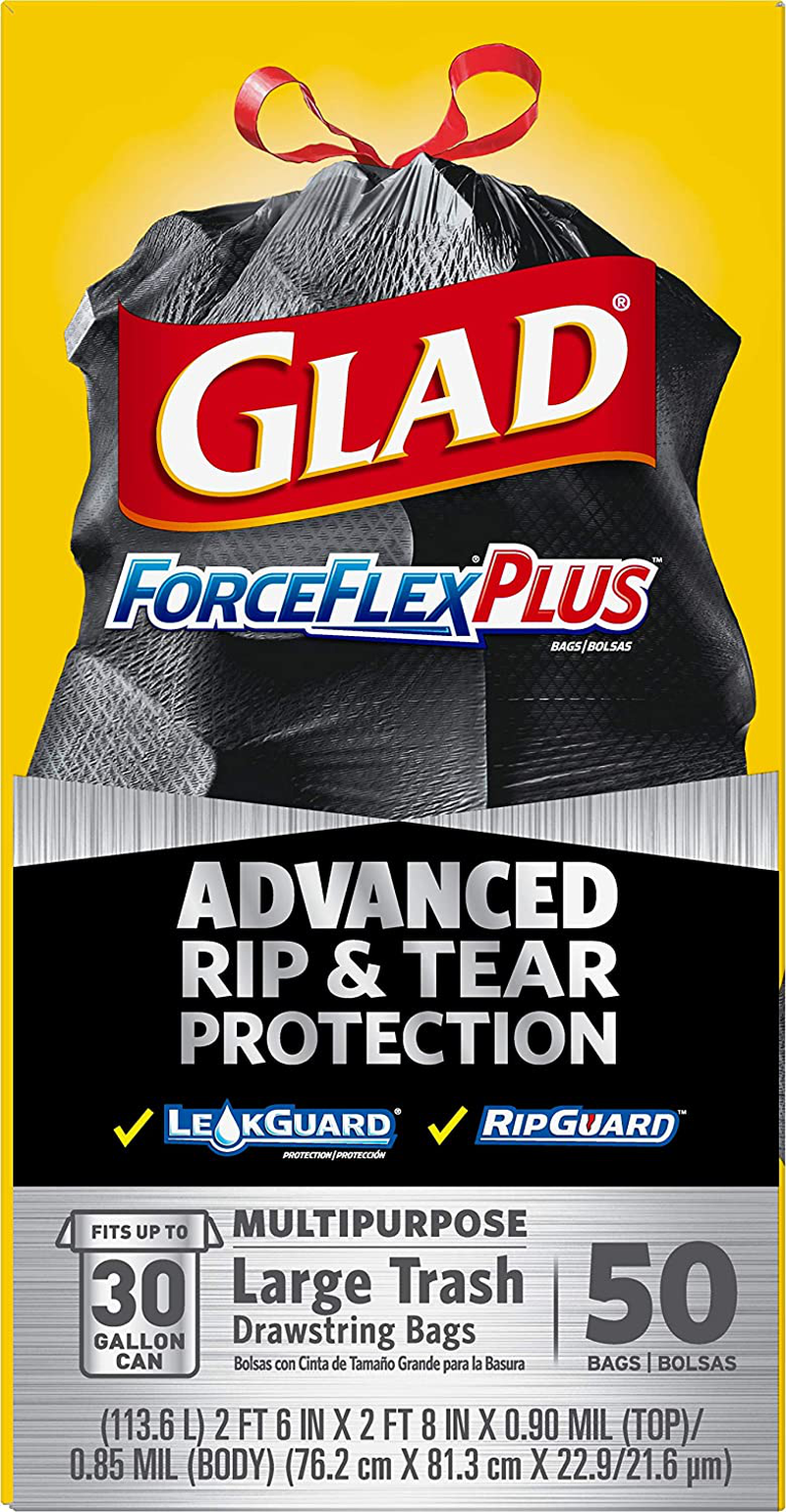 Glad Forceflexplus Drawstring Large Trash Bags - 30 Gallon, 50 Ct (Package May Vary) Animals & Pet Supplies > Pet Supplies > Cat Supplies > Cat Litter Box Liners GLAD   
