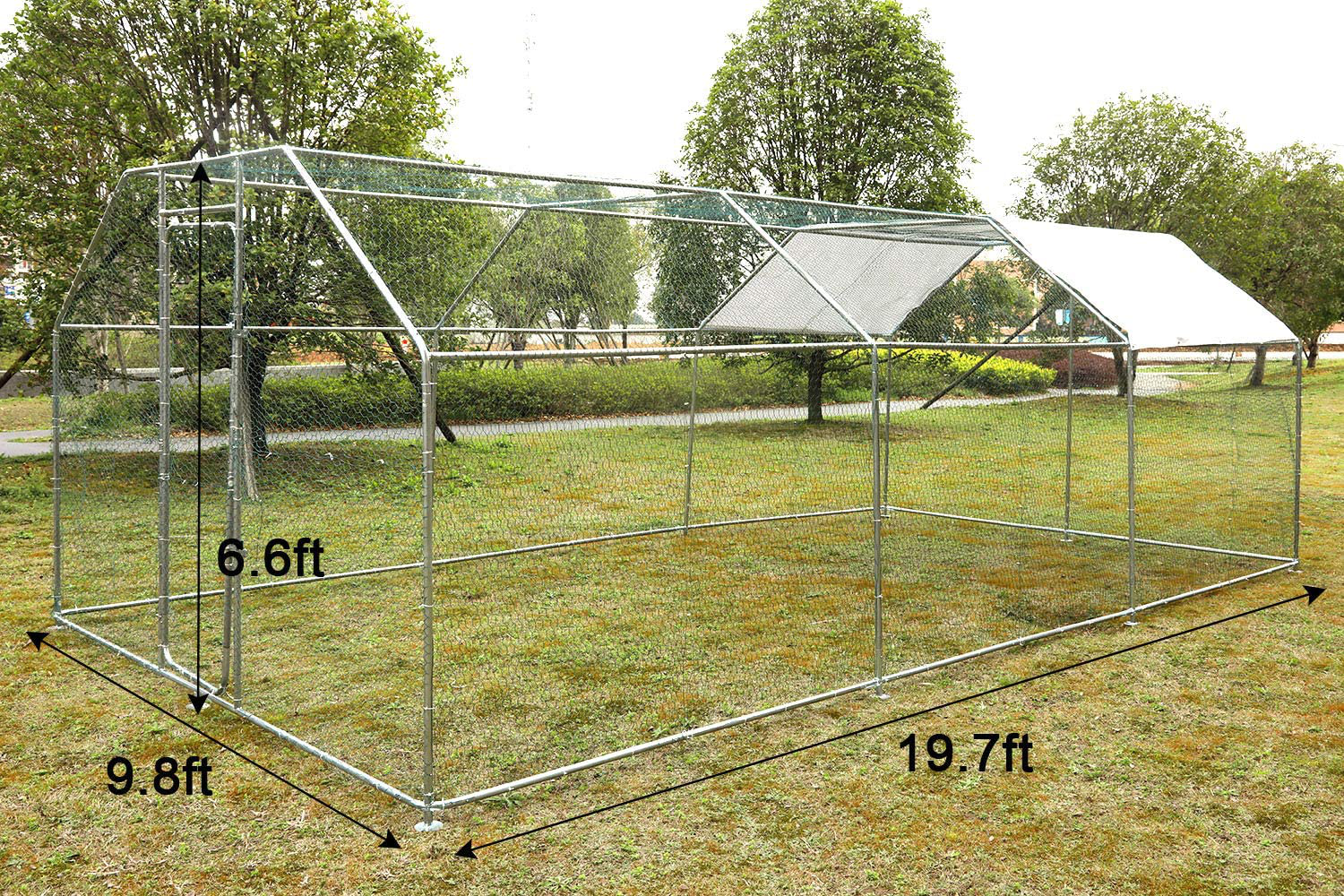 Greenworld Chicken Coop Metal Cage 19.7 X 9.8 X 6.56Ft Chicken Rabbit Fence Pen Pet Playpen Enclosures with Waterproof & UV Protection Cover, Hen Run Duck House Outdoor Yard Walk-In Poultry Cage