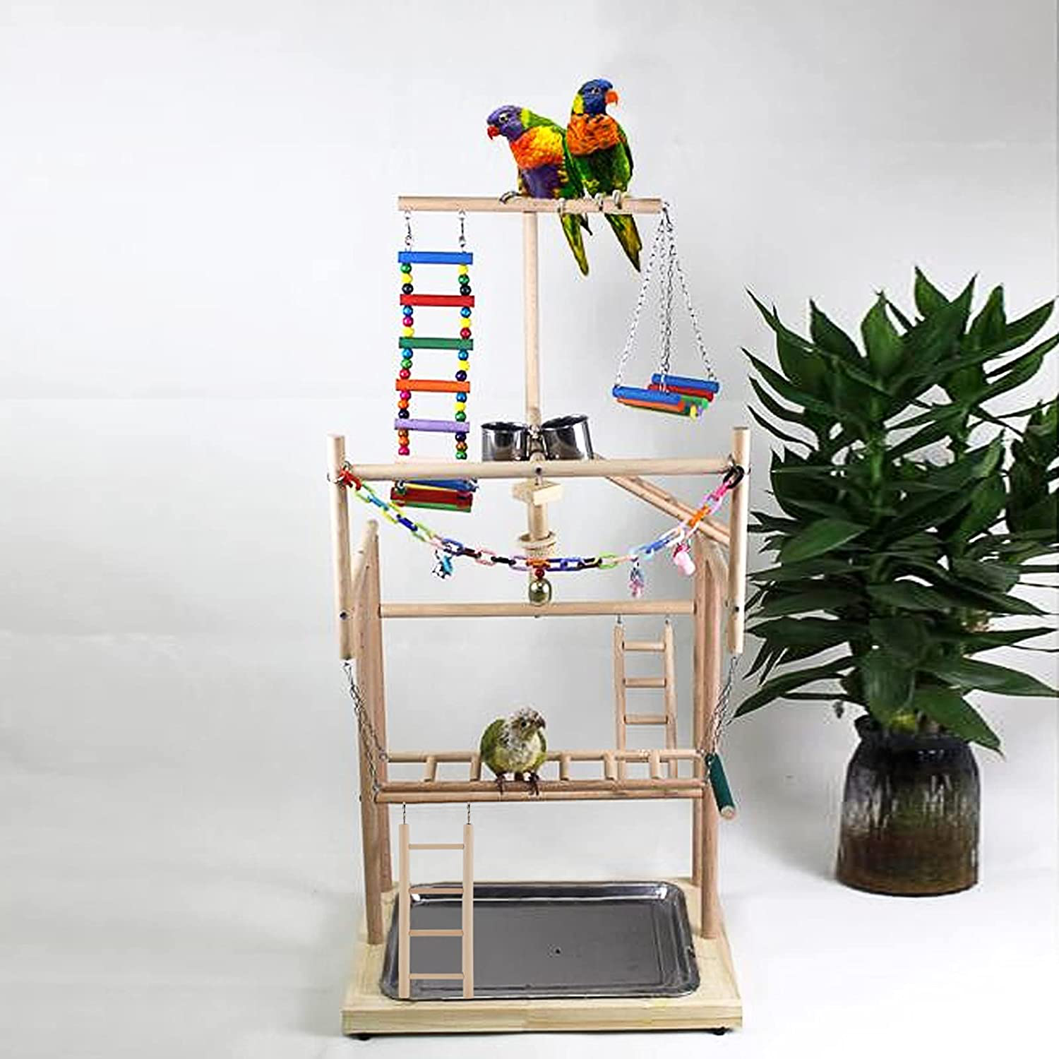 AHANDMAKER Bird Step Wood Ladder, 4 Different Sizes Natural Wood Bird Climbing Toys, Birds Steps Climbing Bridge Wooden Ladder for Parrot, Parakeet, Cockatoo, Lovebirds