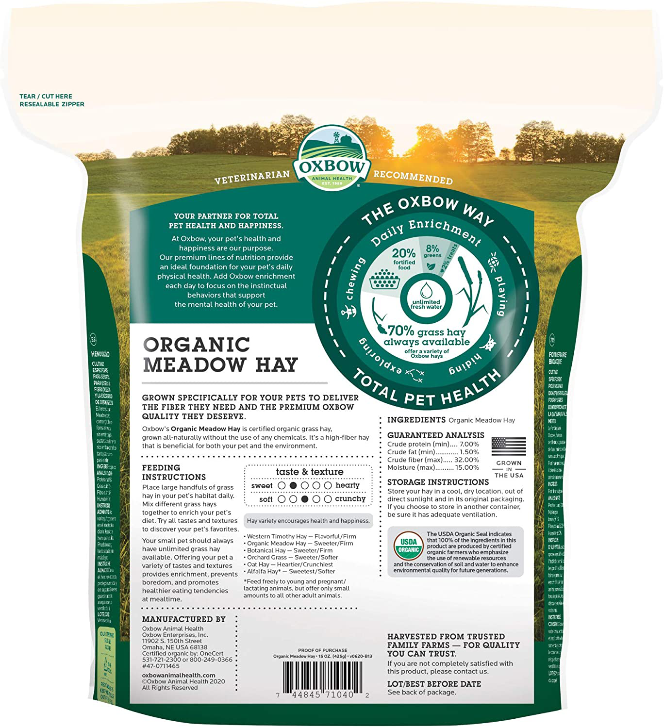 Oxbow Animal Health Organic Meadow Hay - All Natural Hay for Rabbits, Guinea Pigs, Chinchillas, Hamsters & Gerbils Animals & Pet Supplies > Pet Supplies > Small Animal Supplies > Small Animal Food Oxbow   