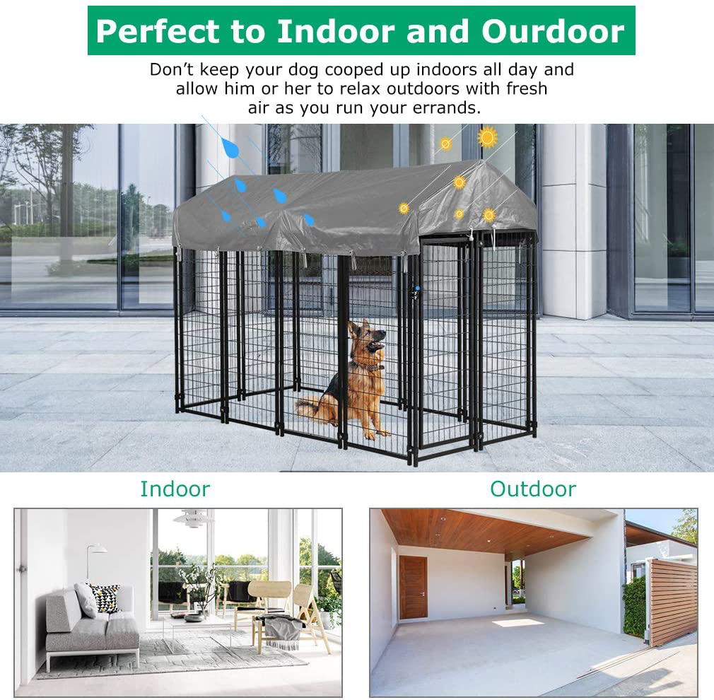 Bestpet Large Dog Kennel Dog Crate Cage, Extra Large Welded Wire Pet Playpen with UV Protection Waterproof Cover and Roof Outdoor Heavy Duty Galvanized Metal Animal Pet Enclosure for Outside