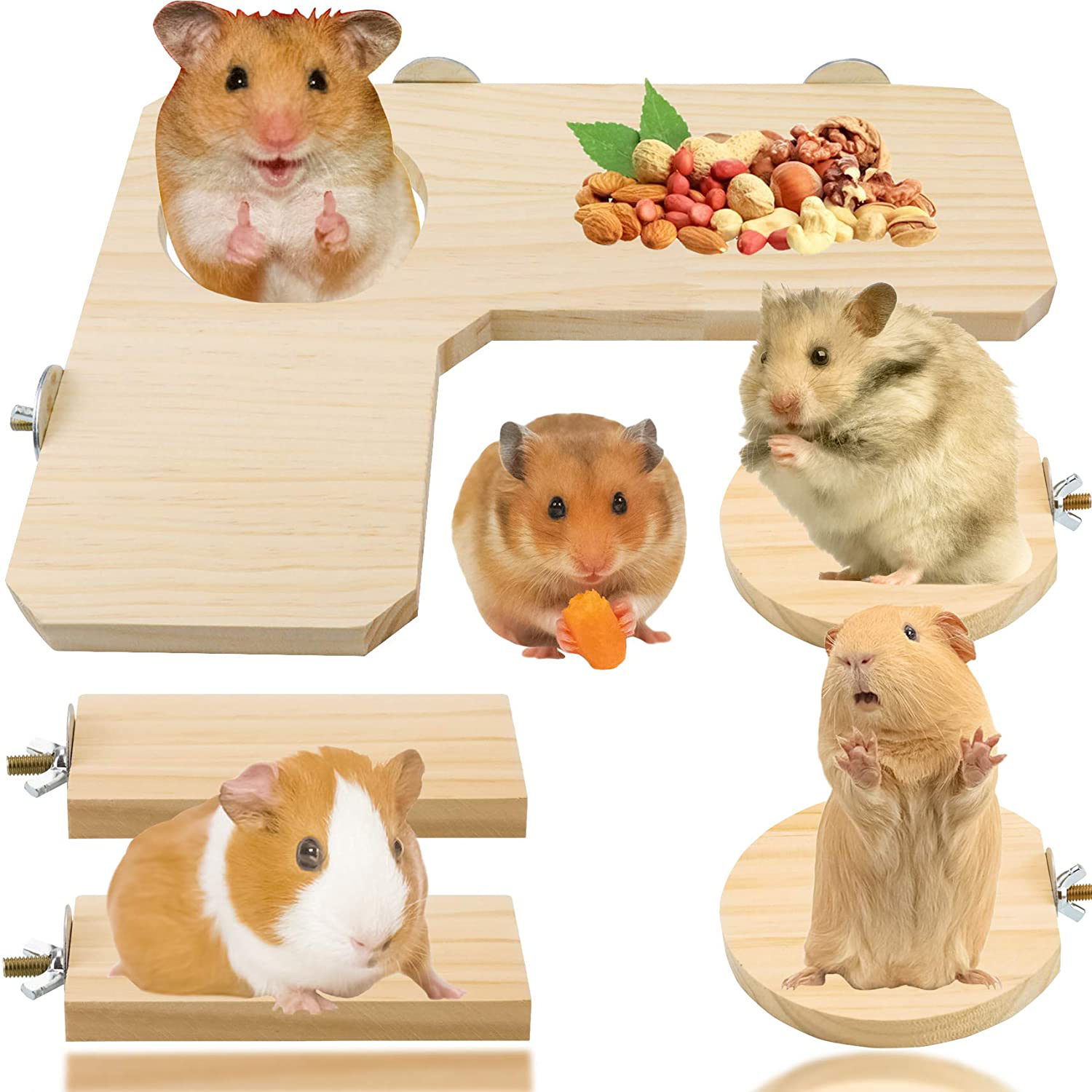 Leonbach 5 Pack Hamster Cage Platform Set, Cage Accessories Cage Platform for Chinchilla Hamster Bird, 12.6" L-Shaped Wooden Platform & 4 Pack Standing Board Animals & Pet Supplies > Pet Supplies > Small Animal Supplies > Small Animal Habitat Accessories LeonBach   