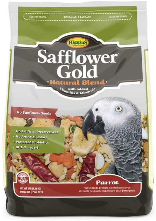 Higgins Safflower Gold Natural Food Mix for Parrots, Cockatoos, Amazons & Macaws. Parrot Food, Large Bird Food 3 Lb Bag (Fast Delivery) by Just Jak'S Pet Market Animals & Pet Supplies > Pet Supplies > Bird Supplies > Bird Food Higgins   