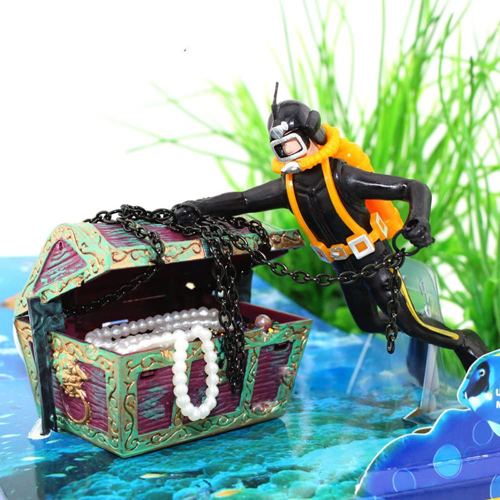 Bestgle Action Aquarium Ornament, Undersea Treasure Chest Diver, Live-Action Aerating Fish Tank Decorations Animals & Pet Supplies > Pet Supplies > Fish Supplies > Aquarium Decor Bestgle   