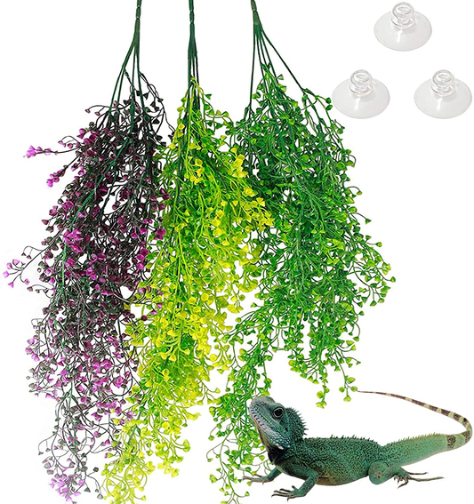 Hamiledyi Reptile Plants Hanging Fake Vines Climbing Terrarium Plant Kit with Suction Cup Amphibian Tank Habitat Decorations for Hermit Crabs Snakes Bearded Dragons Chameleons Frogs Lizards Geckos