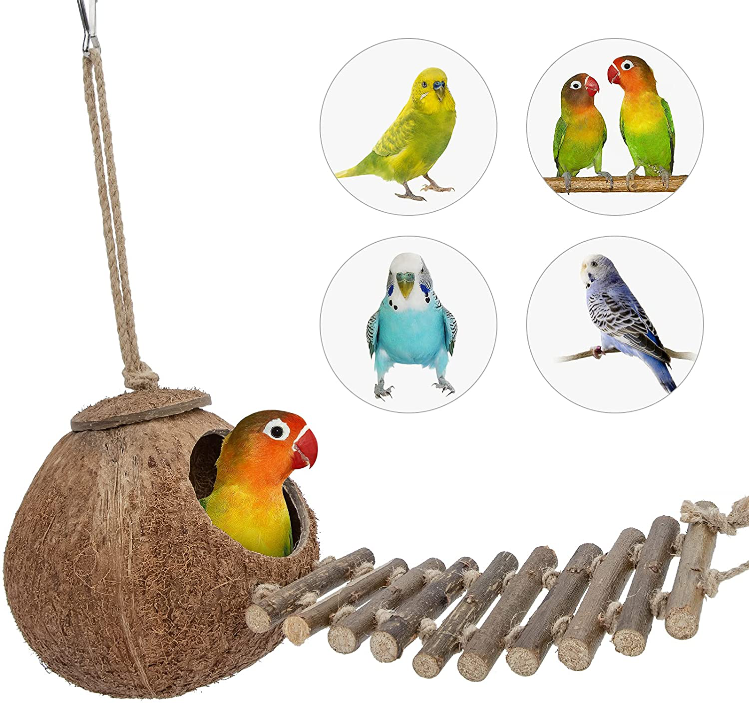 Niteangel 100% Natural Coconut Hideaway with Ladder, Bird and Small Animal Toy Animals & Pet Supplies > Pet Supplies > Bird Supplies > Bird Cage Accessories Niteangel   