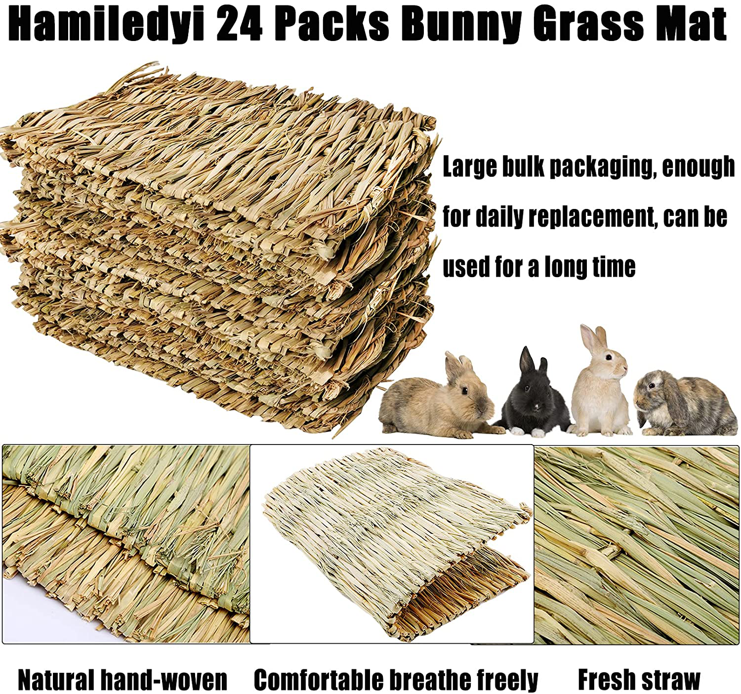 Hamiledyi Bunny Grass Mat Woven Bed Mat Natural Straw Hay Mats Rabbit Handmade Bedding Sleeping Grinding Nesting and Chewing Toy for Guinea Pig Hamster Chinchilla Squirrel Hedgehog Animals & Pet Supplies > Pet Supplies > Small Animal Supplies > Small Animal Bedding Hamiledyi   