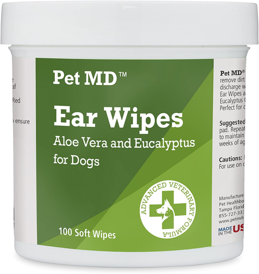 Pet MD - Dog Ear Cleaner Wipes - Otic Cleanser for Dogs to Stop Ear Itching, and Infections with Aloe and Eucalyptus - 100 Count Animals & Pet Supplies > Pet Supplies > Small Animal Supplies > Small Animal Treats Pet MD   