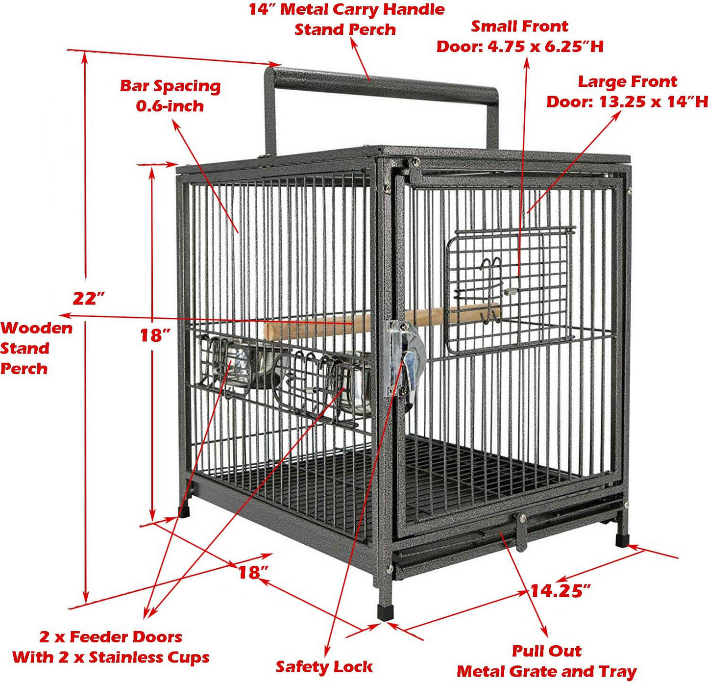 Mcage Portable Durable Heavy Duty Travel Veterinary Bird Parrot Carrier Cage Feeding Bowl Play Stand Perch with Handle Animals & Pet Supplies > Pet Supplies > Bird Supplies > Bird Cages & Stands Mcage   