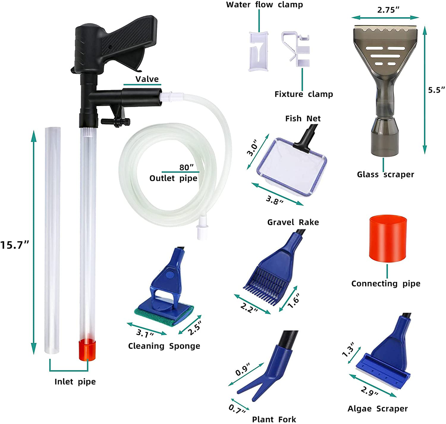 Aquarium Gravel Cleaner, New Quick Water Changer with Air-Pressing Button, Fish Tank Sand Cleaning Kit Aquarium Siphon Vacuum Cleaner with Water Hose Controller Clamp Animals & Pet Supplies > Pet Supplies > Fish Supplies > Aquarium Gravel & Substrates HENGHOLD   