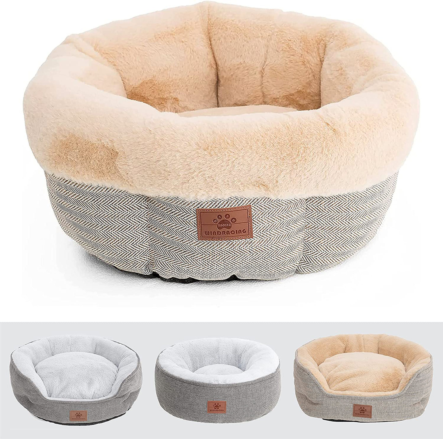 Cat Beds for Indoor Cats,Small Dog Bed,Cuddler Dog Beds,Calming Dog Bed Donut,Soft Anxiety Cozy Pet Beds,Puppy Bed for Small/Medium Dogs Washable round in Beige Color,Windracing PET Animals & Pet Supplies > Pet Supplies > Cat Supplies > Cat Furniture WINDRACING Beige - Crown Shape Cat Bed Small 