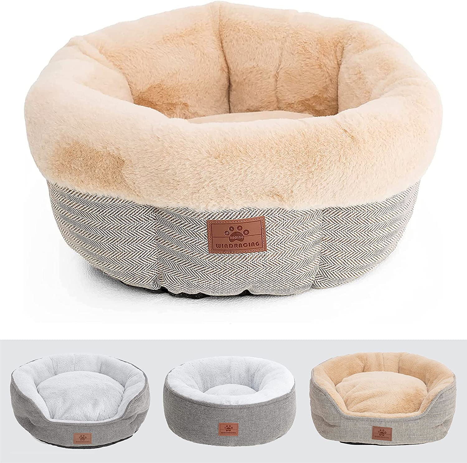 Cat Beds for Indoor Cats,Small Dog Bed,Cuddler Dog Beds,Calming Dog Bed Donut,Soft Anxiety Cozy Pet Beds,Puppy Bed for Small/Medium Dogs Washable round in Beige Color,Windracing PET Animals & Pet Supplies > Pet Supplies > Cat Supplies > Cat Furniture WINDRACING Beige - Crown Shape Cat Bed Small 