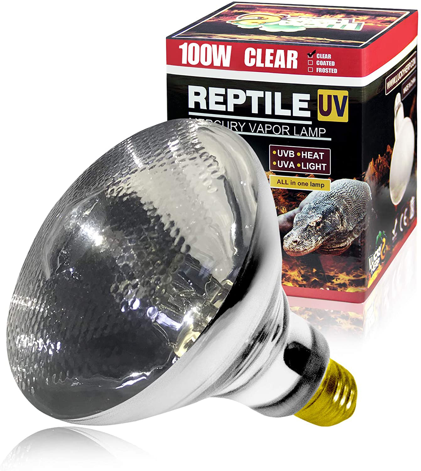 LUCKY HERP 100 Watt UVA UVB Mercury Vapor Bulb Self-Ballasted UV Heat Lamp/Bulb/Light for Reptile and Amphibian(100W Coated)