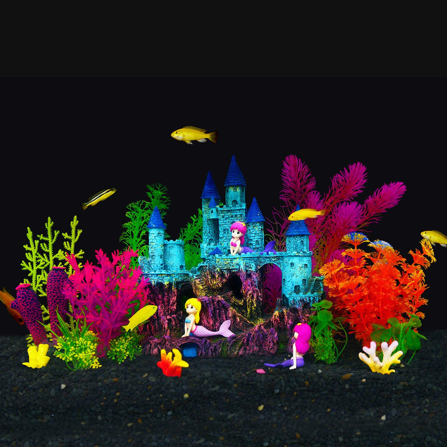Greenjoy Aquarium Theme Decorations Fish Tank Thematic Accessories - Thematic Ornaments Décor with Plastic Plants and Fish House Animals & Pet Supplies > Pet Supplies > Fish Supplies > Aquarium Decor GreenJoy Mermaid’s Castle Theme  