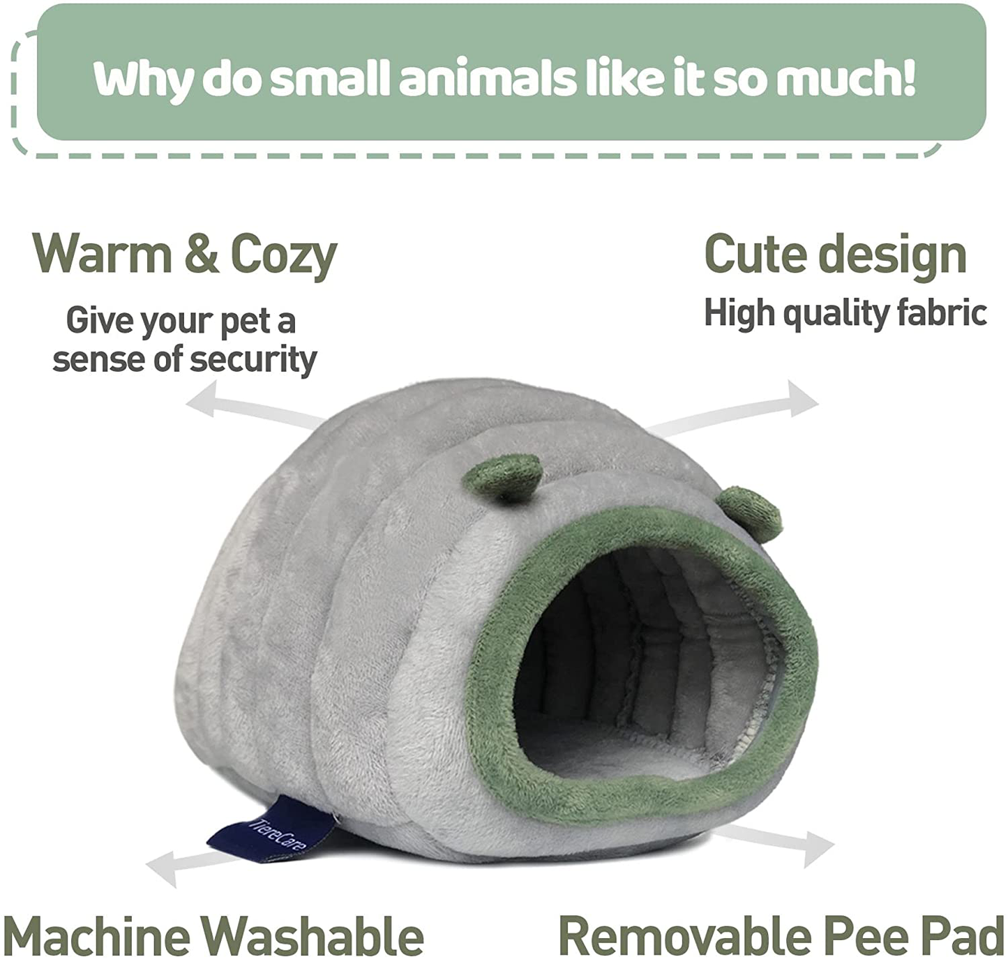 Tierecare Hamster Hideout Guinea Pig House Bed Cozy Habitat Hideaway Warm Cage Accessories for Hedgehog Ferret Chinchilla Small Animal Cute Washable