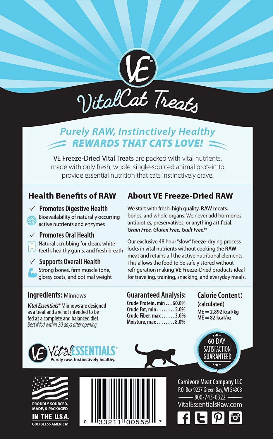 Vital Cat Vital Essentials Minnows Freeze-Dried Cat Treats - All Natural  Raw Treat - Made & Sourced in USA - Grain Free - 0.5 oz Resealable Pouch -  3
