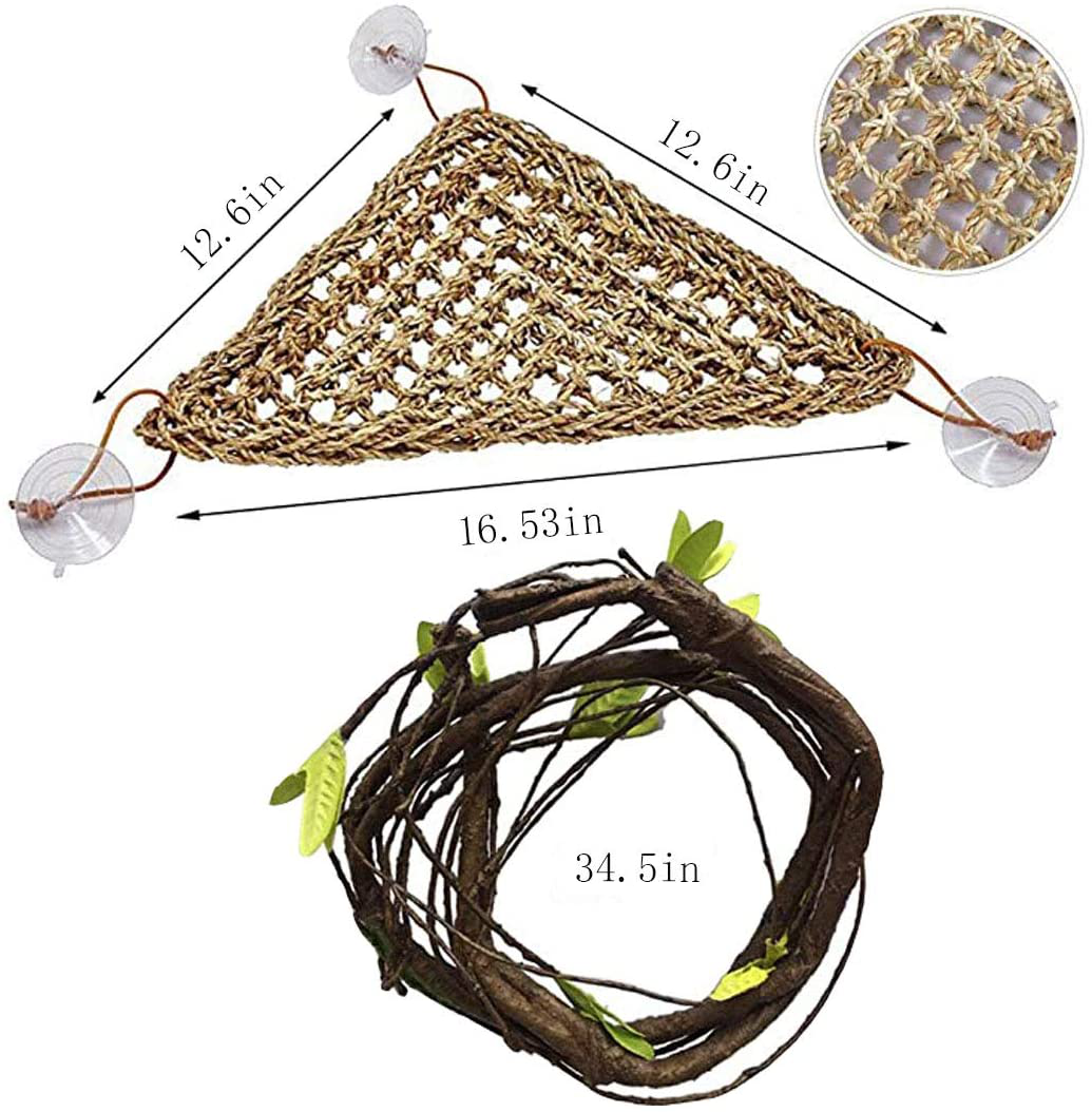 PINVNBY Bearded Dragon Tank Accessories,Reptile Plants Hanging Climbing,Lizards Habitat Natural Seagrass Hammock and Artificial Bendable Vines Branch for Chameleon Geckos Snake and Hermit Crabs Animals & Pet Supplies > Pet Supplies > Small Animal Supplies > Small Animal Habitat Accessories PINVNBY   