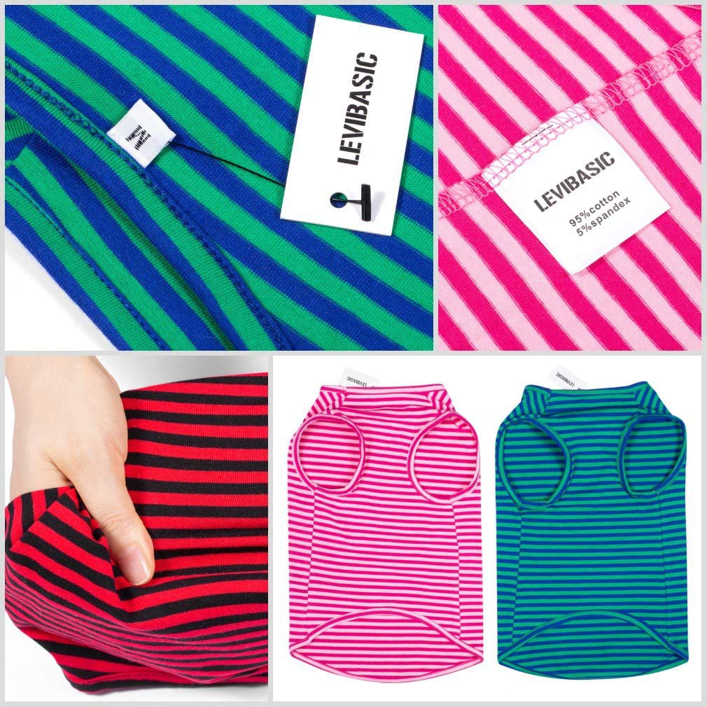 LEVIBASIC Dog Shirts Cotton Striped T-Shirts, Breathable Basic Vest for Puppy and Cat, Super Soft Stretchable Doggy Tee Tank Top Sleeveless, Fashion & Cute Color for Boys and Girls Animals & Pet Supplies > Pet Supplies > Dog Supplies > Dog Apparel Ulike   