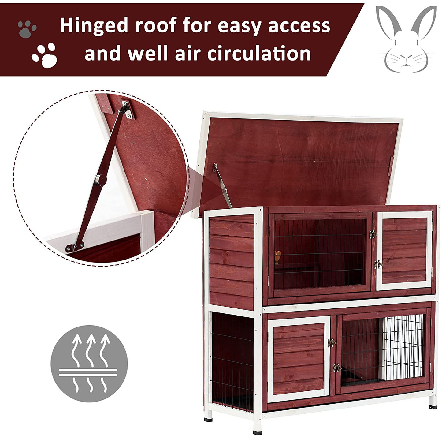 Pawhut 48" 2-Story Elevated Wooden Rabbit Hutch Small Animal Habitat Guinea Pig House with Weatherproof & Openable Top Animals & Pet Supplies > Pet Supplies > Small Animal Supplies > Small Animal Habitats & Cages PawHut   