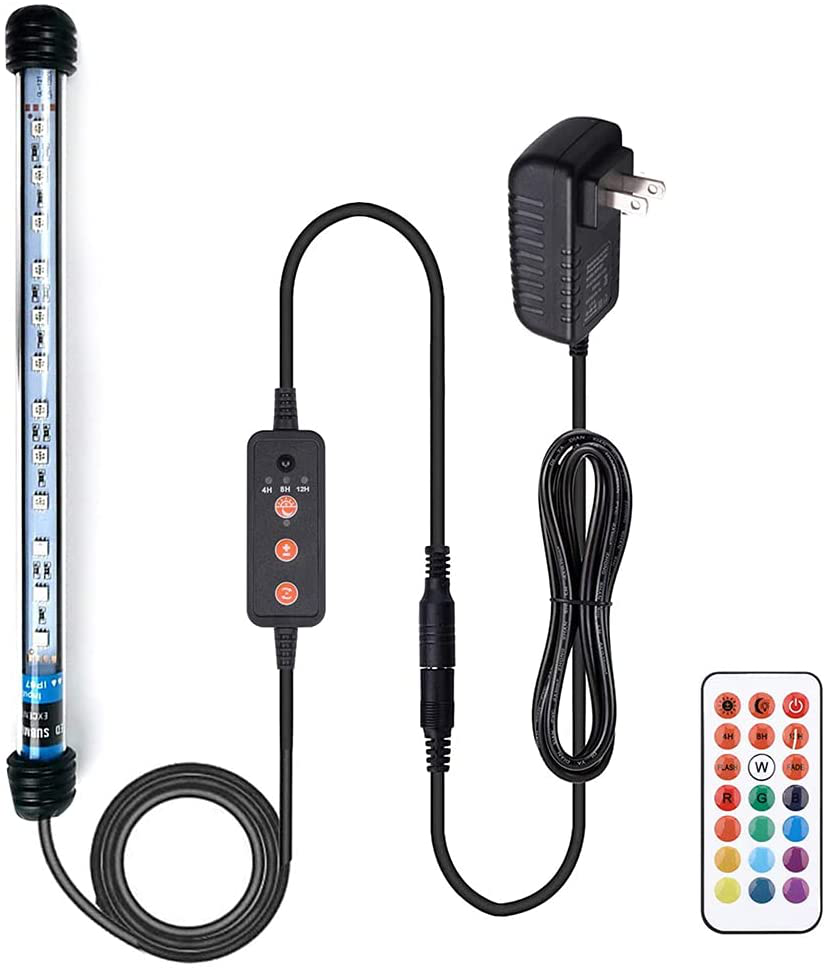 Submersible LED Aquarium Light,Fish Tank Light with Timer Auto On/Off Dimming Function,3 Light Modes Dimmable&4-Color Lamp Beads,10 Brightness Levels Optional&3 Levels of Timed Loop 30LEDS-RGB 11.5'' Animals & Pet Supplies > Pet Supplies > Fish Supplies > Aquarium Lighting Varmhus Colorfull&timing 11.5'' 