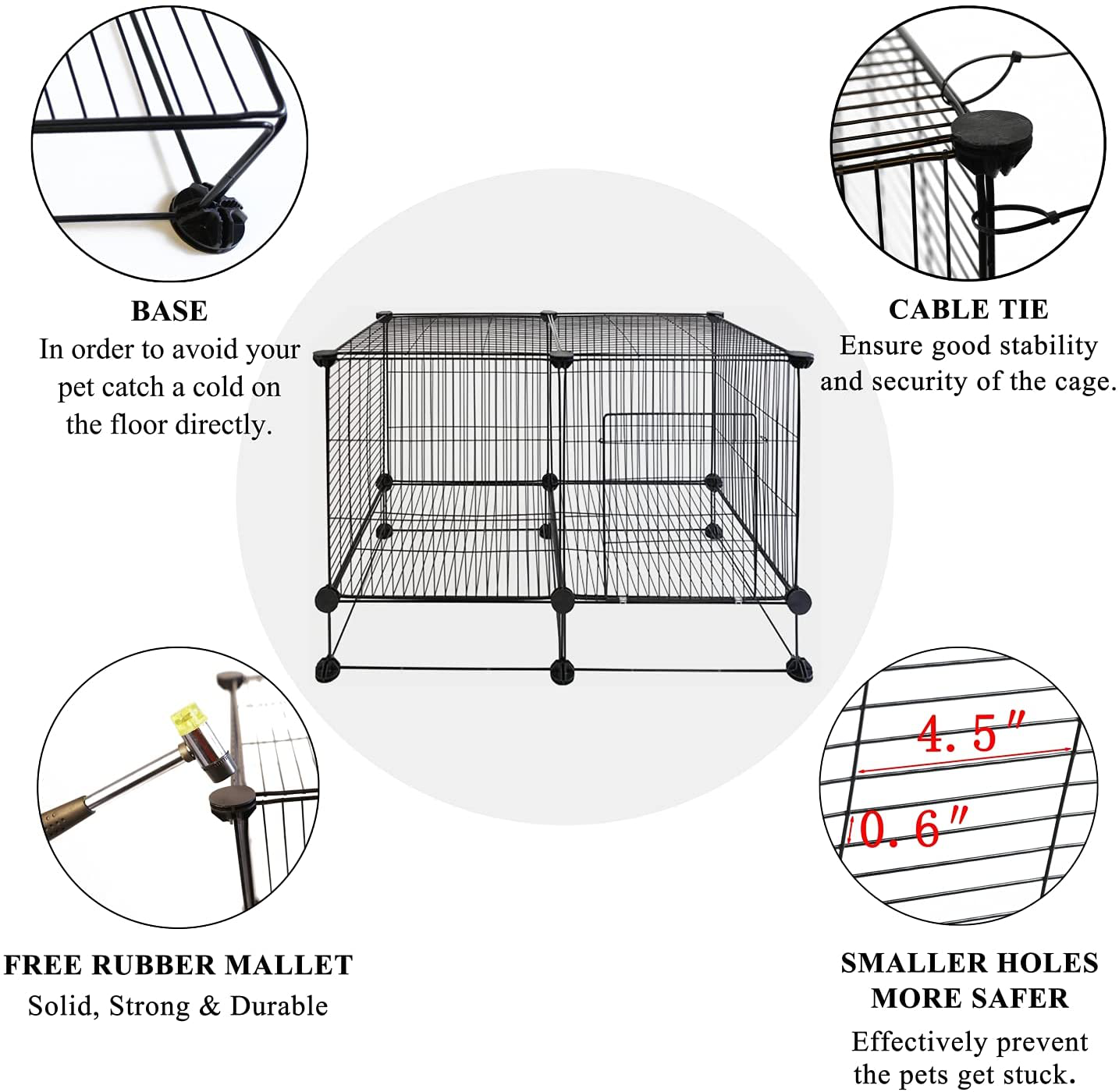 Pet Cage with Metal Wire Grid, DIY Small Animal Cage Indoor for Guinea Pigs, Rabbits, Cat Animals & Pet Supplies > Pet Supplies > Small Animal Supplies > Small Animal Habitats & Cages WSHouse   