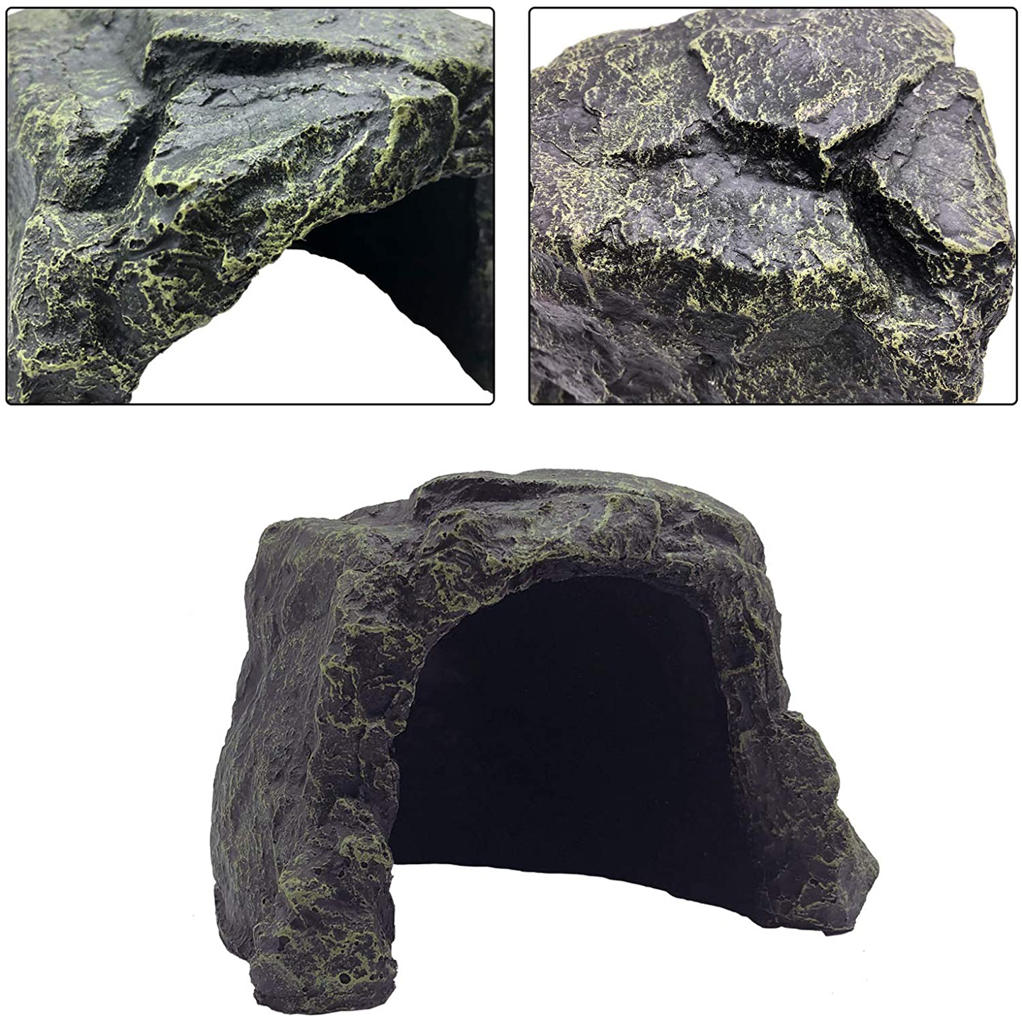 PINVNBY Large Reptile Hideout Cave,Resin Rock Hides Habitat Decor Lizard Box Shelter Tortoise Basking Terrace Pet Terrarium Nest Decoration for Gecko,Spiders,Frogs,Fish,Turtles and Hermit Crabs Animals & Pet Supplies > Pet Supplies > Reptile & Amphibian Supplies > Reptile & Amphibian Habitat Accessories PINVNBY   