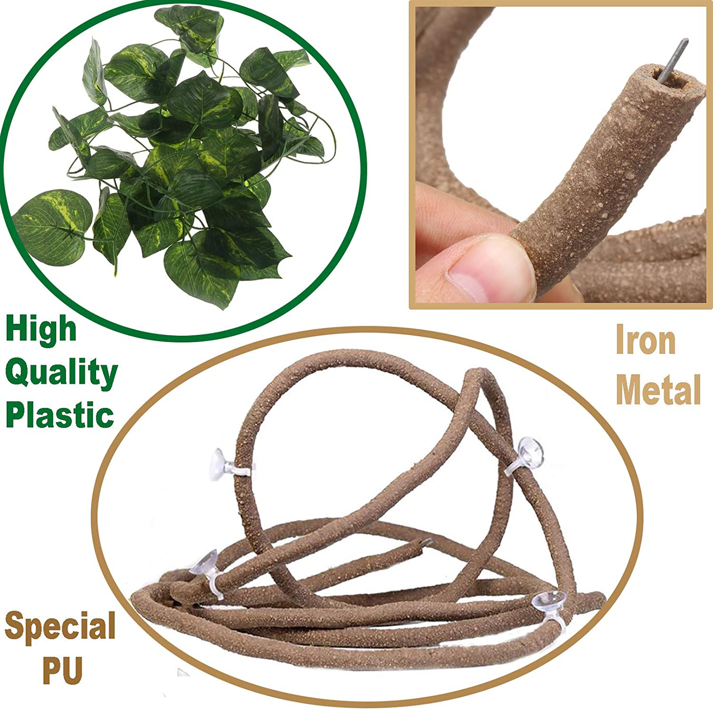 Tfwadmx Reptiles Jungle Vines Bend a Branch Ivy 4Pcs Artificial Fake Leaves Habitat Ornaments for Chameleons, Snakes, Lizards, Frogs