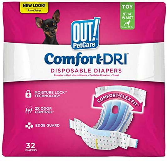 OUT! Pet Care Disposable Female Dog Diapers | Absorbent with Leak Proof Fit | Toy, 32 Count Animals & Pet Supplies > Pet Supplies > Dog Supplies > Dog Diaper Pads & Liners OUT!   